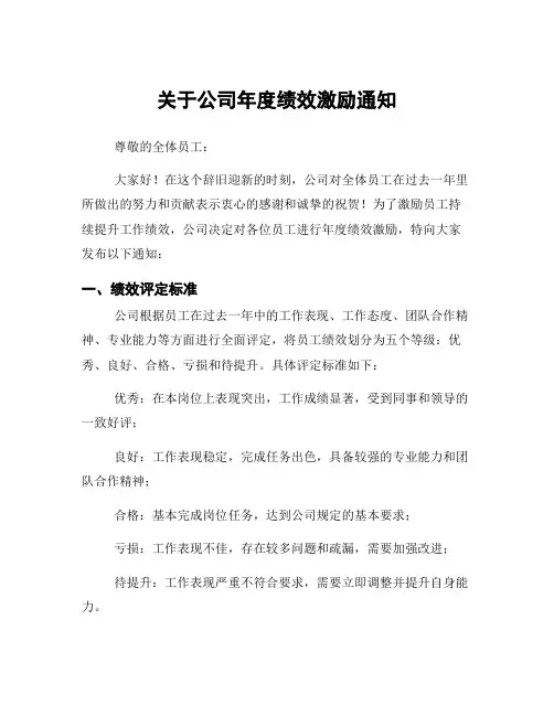 关于公司年度绩效激励通知