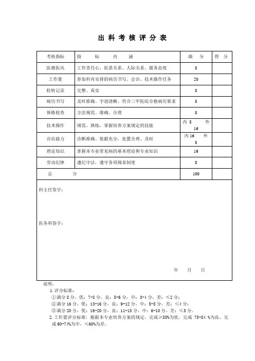 出 科 考 核 评 分 表