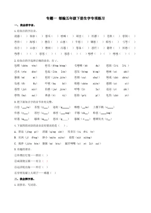 部编人教版五年级语文下册专题专项练习含答案(82页)
