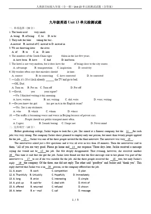人教新目标版九年级(全一册)Unit 13单元检测试试题(含答案)