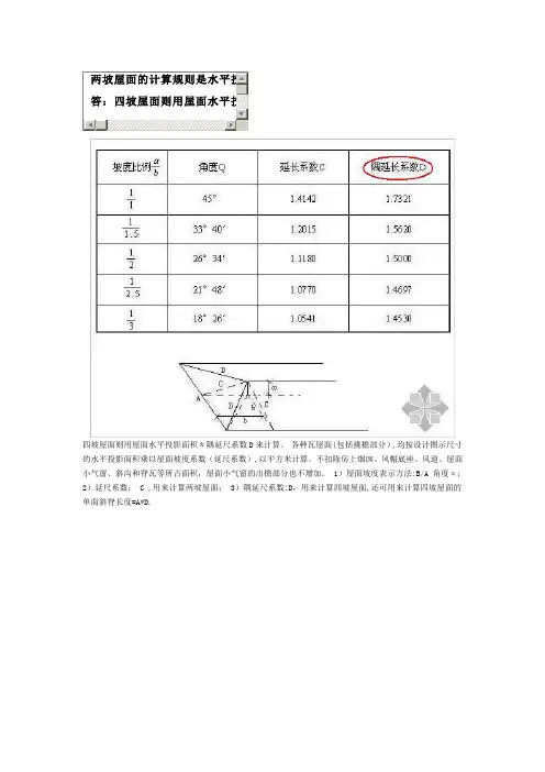 四坡屋面则用屋面水平投影面积
