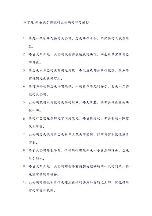骄傲的大公鸡好句摘抄