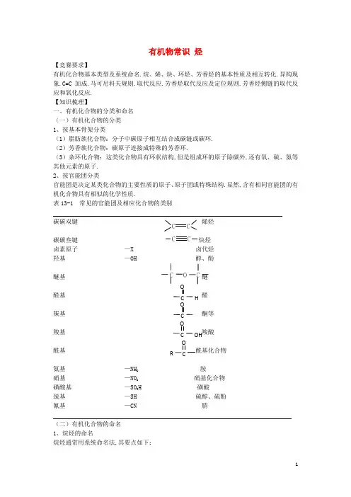 高中化学竞赛培训讲义有机物常识烃