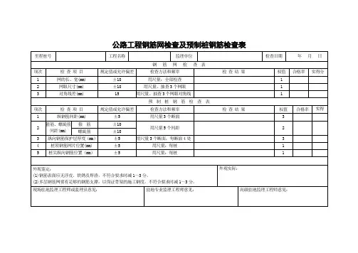 公路工程钢筋网检查及预制桩钢筋检查表