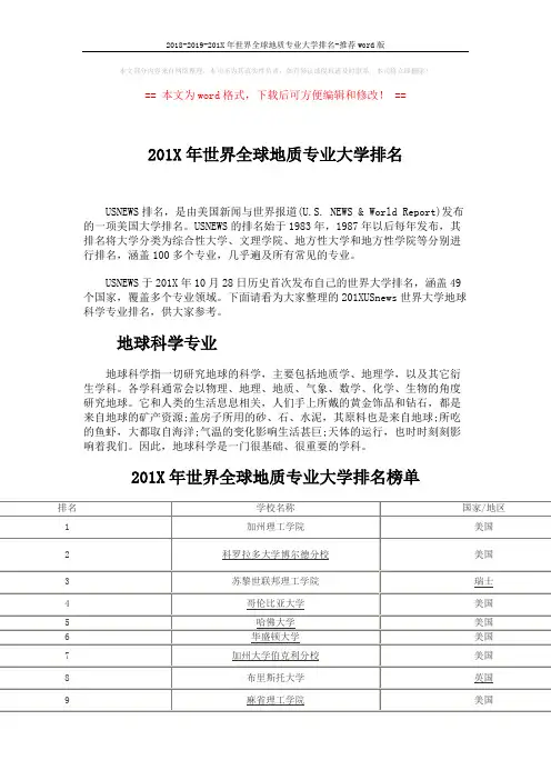 2018-2019-201X年世界全球地质专业大学排名-推荐word版 (6页)