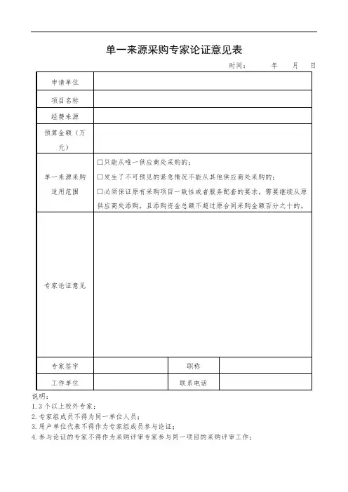 12.单一来源采购专家论证意见表