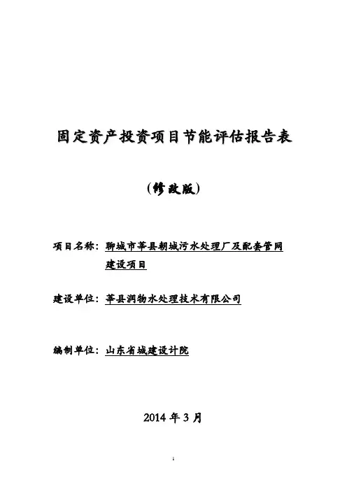 某城镇污水处理厂及配套管网节能报告表