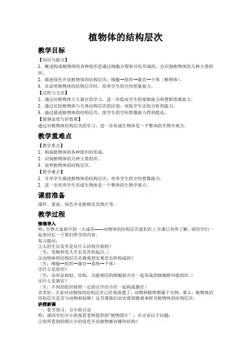 (新)人教版生物七年级上《植物体的结构层次》教案(推荐)