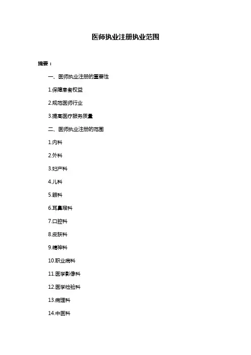 医师执业注册执业范围