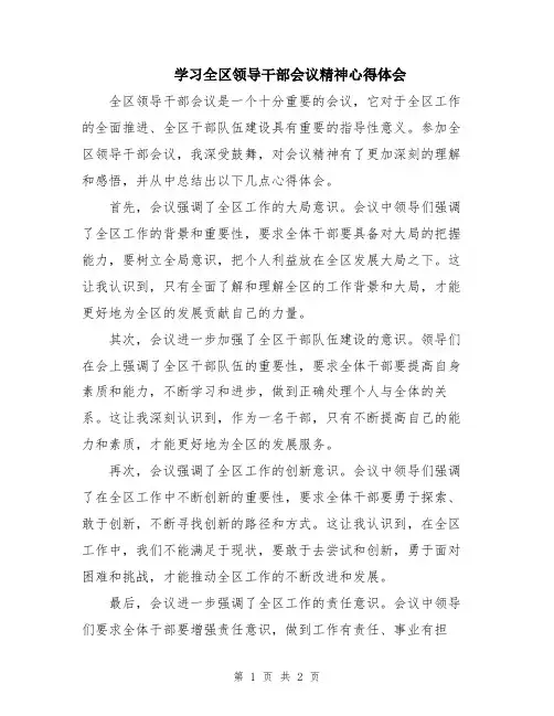 学习全区领导干部会议精神心得体会