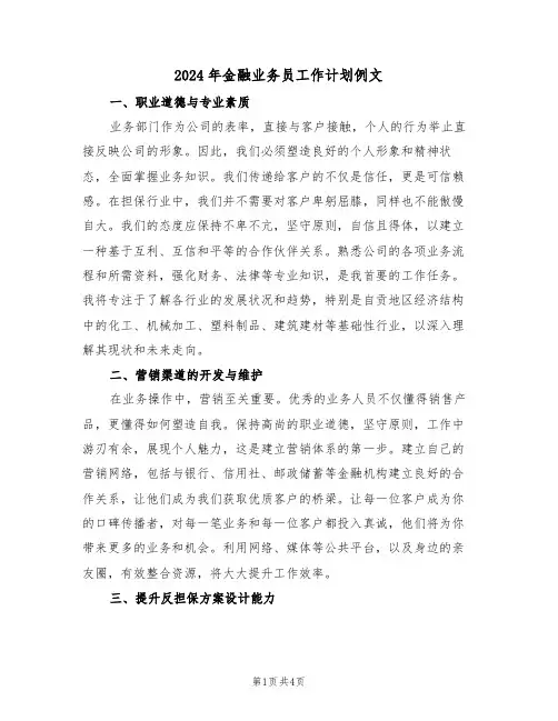 2024年金融业务员工作计划例文（二篇）