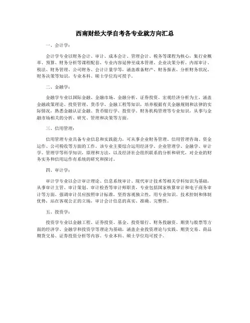 西南财经大学自考各专业就方向汇总