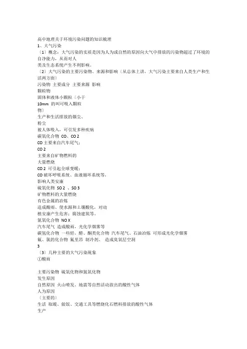 高中_高考地理关于环境污染问题的知识梳理