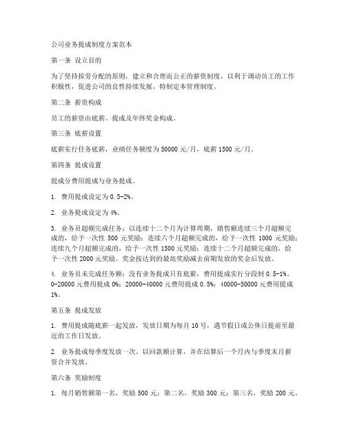 公司业务提成制度方案范本