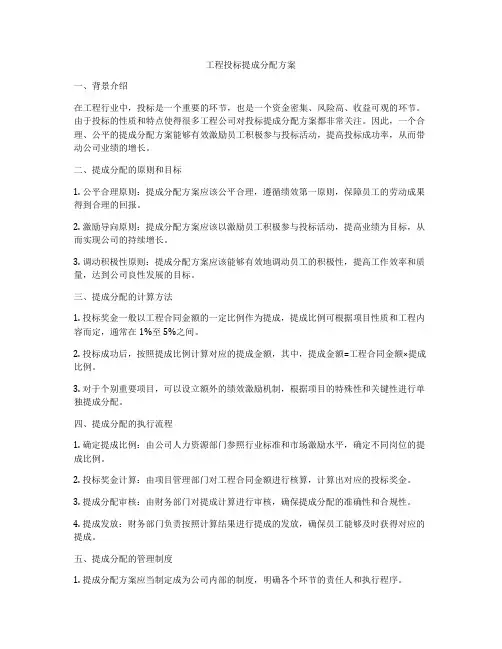 工程投标提成分配方案
