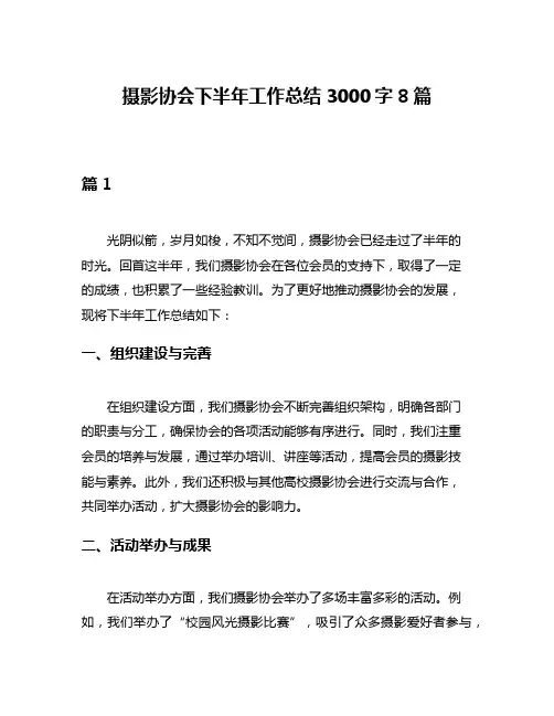 摄影协会下半年工作总结3000字8篇