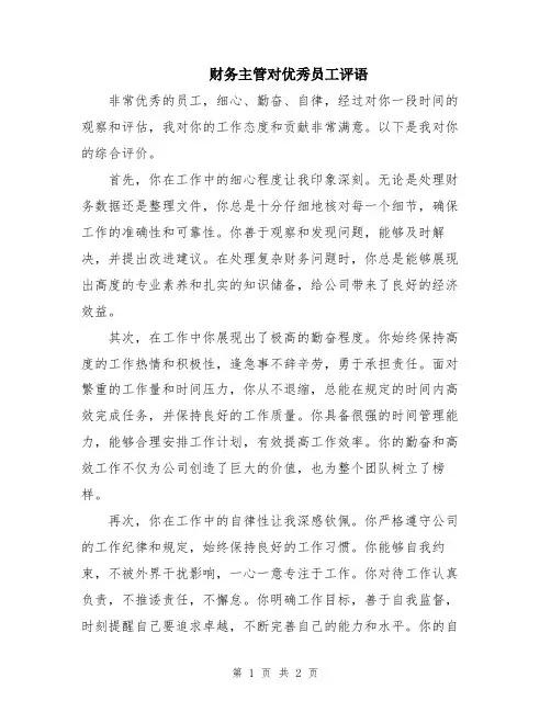 财务主管对优秀员工评语