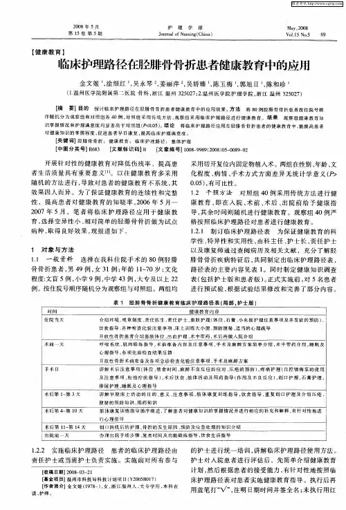 临床护理路径在胫腓骨骨折患者健康教育中的应用