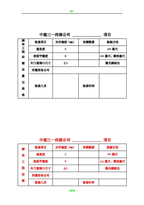 项目实测实量数据上墙张贴表
