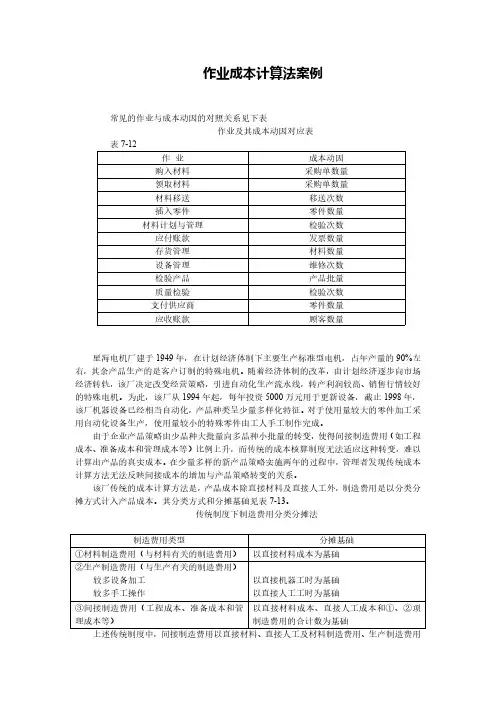 作业成本计算法案例