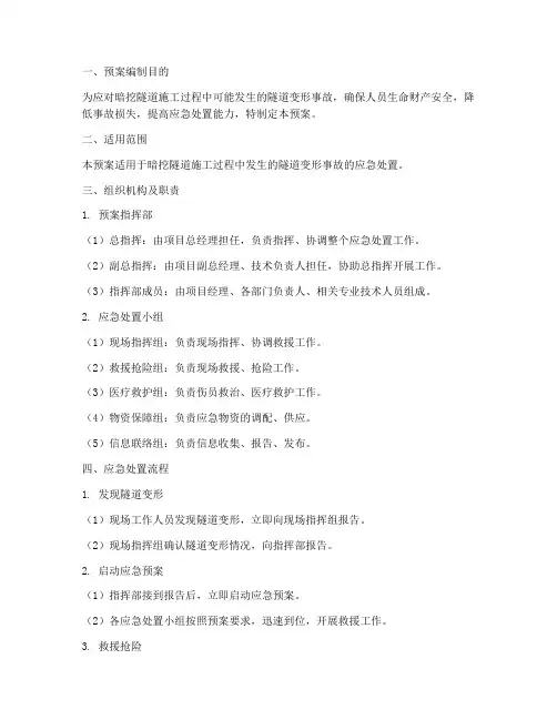暗挖隧道变形应急预案模板