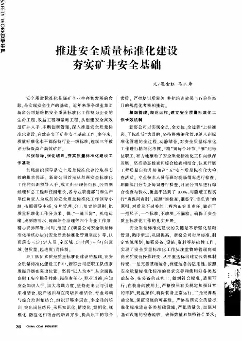 推进安全质量标准化建设 夯实矿井安全基础