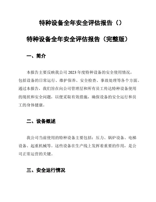 特种设备全年安全评估报告()