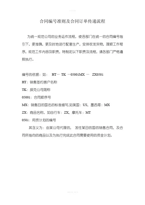 合同编号准则和合同订单传递流程