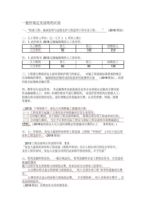 2013与2018费用定额的主要差别