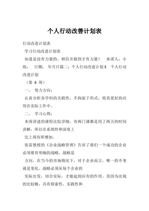 个人行动改善计划表