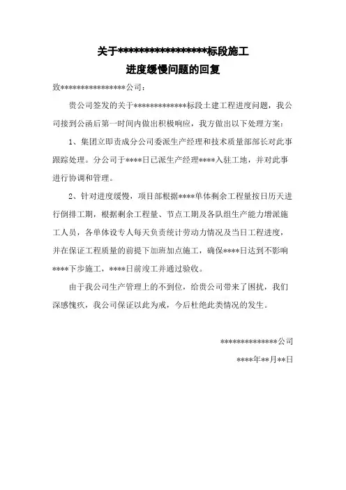 关于进度问题的回复函(可编辑修改word版)