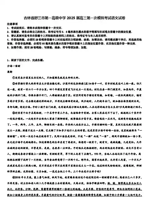 吉林省舒兰市第一高级中学2025届高三第一次模拟考试语文试卷含解析
