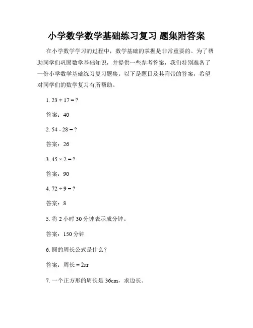 小学数学数学基础练习复习 题集附答案