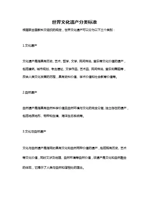 世界文化遗产分类标准