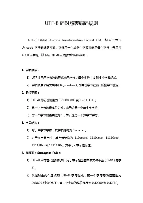 utf-8码对照表编码规则