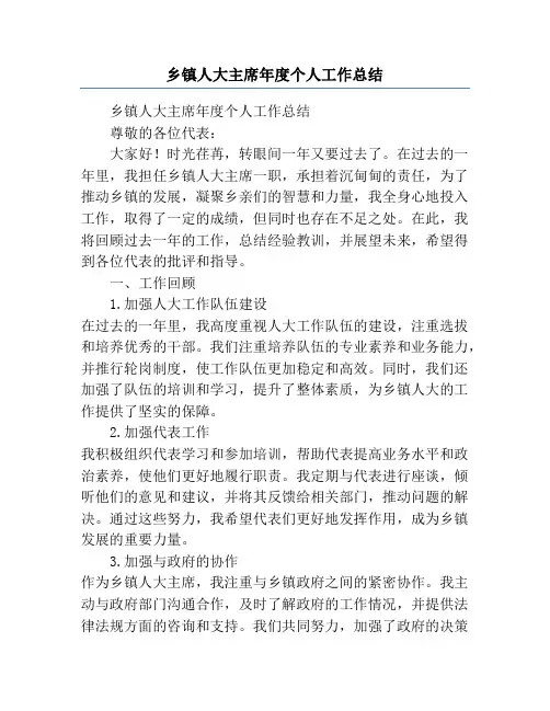 乡镇人大主席年度个人工作总结