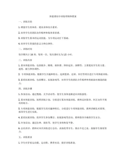 体能课初中训练明细和教案
