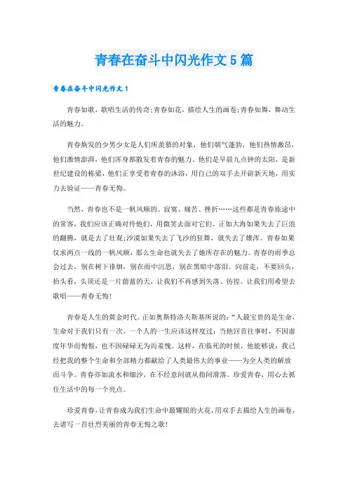青春在奋斗中闪光作文5篇