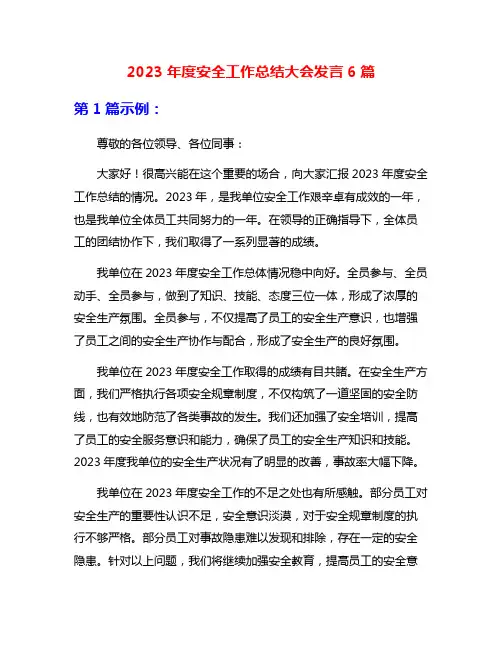 2023年度安全工作总结大会发言6篇