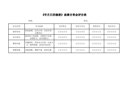 故事会和单元评价评分表1