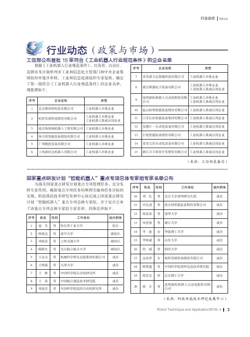 工信部公布首批15家符合《工业机器人行业规范条件》的企业名单