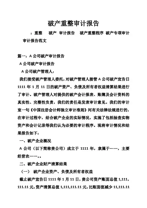 破产重整审计报告