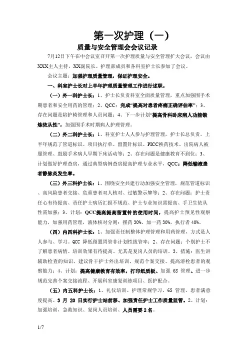 护理质量与安全会议记录
