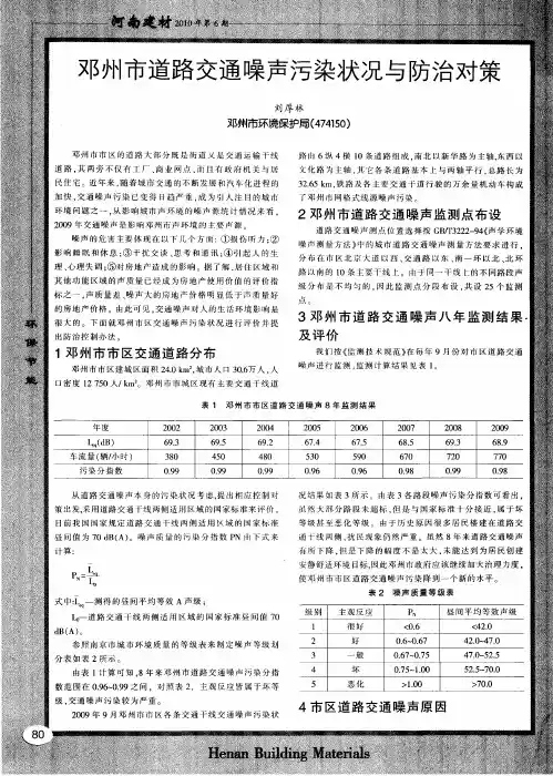 邓州市道路交通噪声污染状况与防治对策