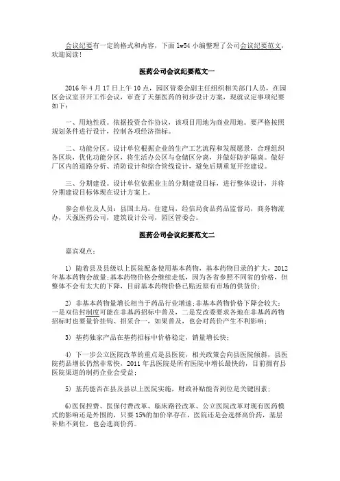 最新 医药公司会议纪要范文-精品