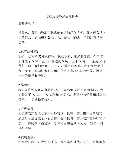 家庭农场经营情况报告