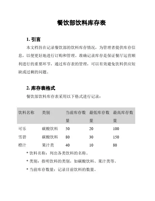 餐饮部饮料库存表