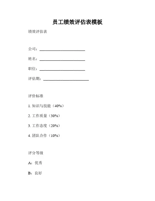 员工绩效评估表模板