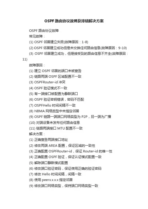 OSPF路由协议故障及排错解决方案