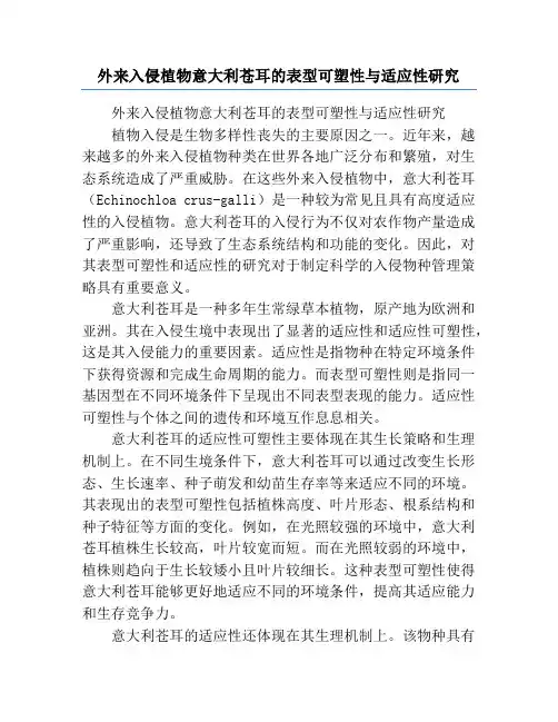 外来入侵植物意大利苍耳的表型可塑性与适应性研究